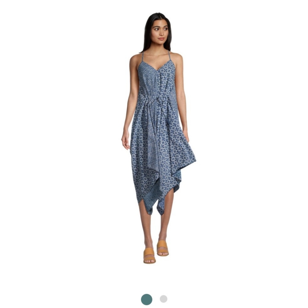 Cost Plus World Market Blue Printed Handkerchief-Hem Jumpsuit